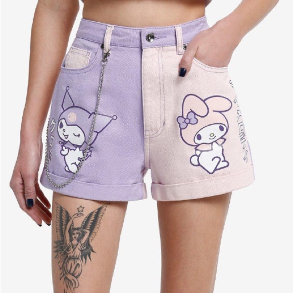 My Melody & Kuromi Pastel Color Block Denim Shorts Hot Topic Sanrio Hello Kitty